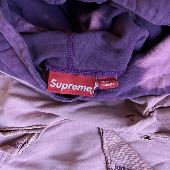 Supreme Siouxsie Sioux Purple Pink Bleached Holes Hoodie Sweatshirt Medium - Picture 2 of 7